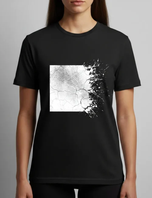 Julian Hayes Eroded Order No. 06 black distressed square graphic white heavyweight t-shirt.