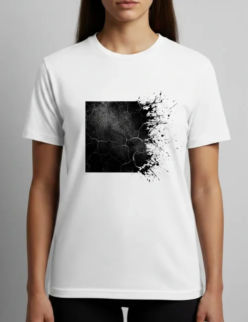 Julian Hayes Eroded Order No. 06 black distressed square graphic white heavyweight t-shirt.