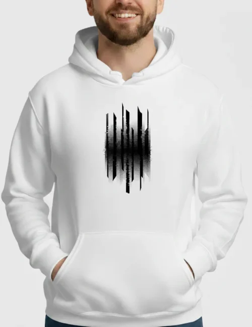 Julian Hayes Vertical Interference No. 04 black glitch art organic hoodie.