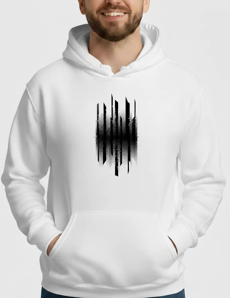 Julian Hayes Vertical Interference No. 04 black glitch art organic hoodie.