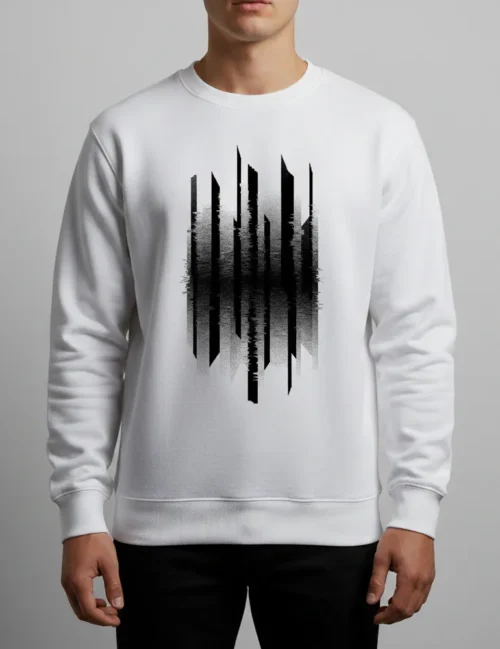 Julian Hayes Vertical Interference No. 04 black glitch art white organic crewneck sweatshirt