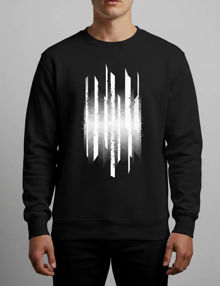 Julian Hayes Vertical Interference No. 04 black glitch art white organic crewneck sweatshirt