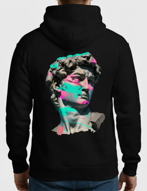 Kaelo X Urban Anthem No 01 Greek statue collage street art hoodie in neon pink and cyan