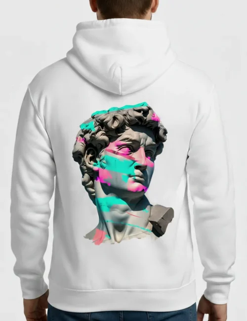Kaelo X Urban Anthem No 01 Greek statue collage street art hoodie in neon pink and cyan