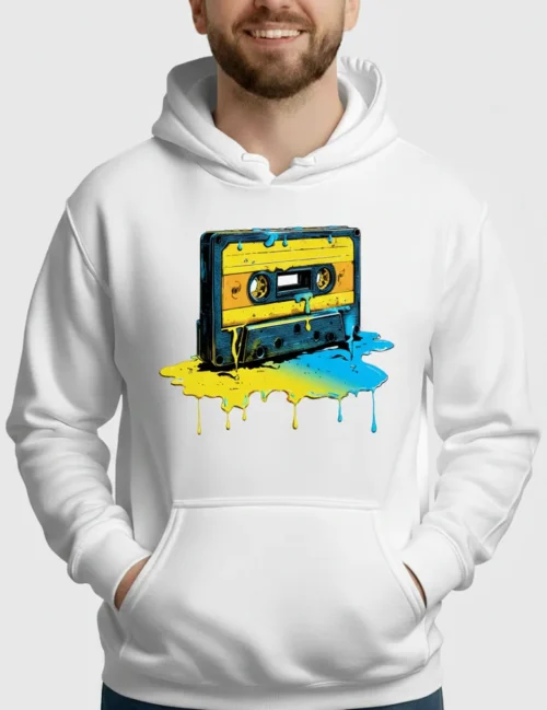 Kaelo X Liquid Frequency No 02 melting cassette tape pop art shirt in electric blue and yellow
