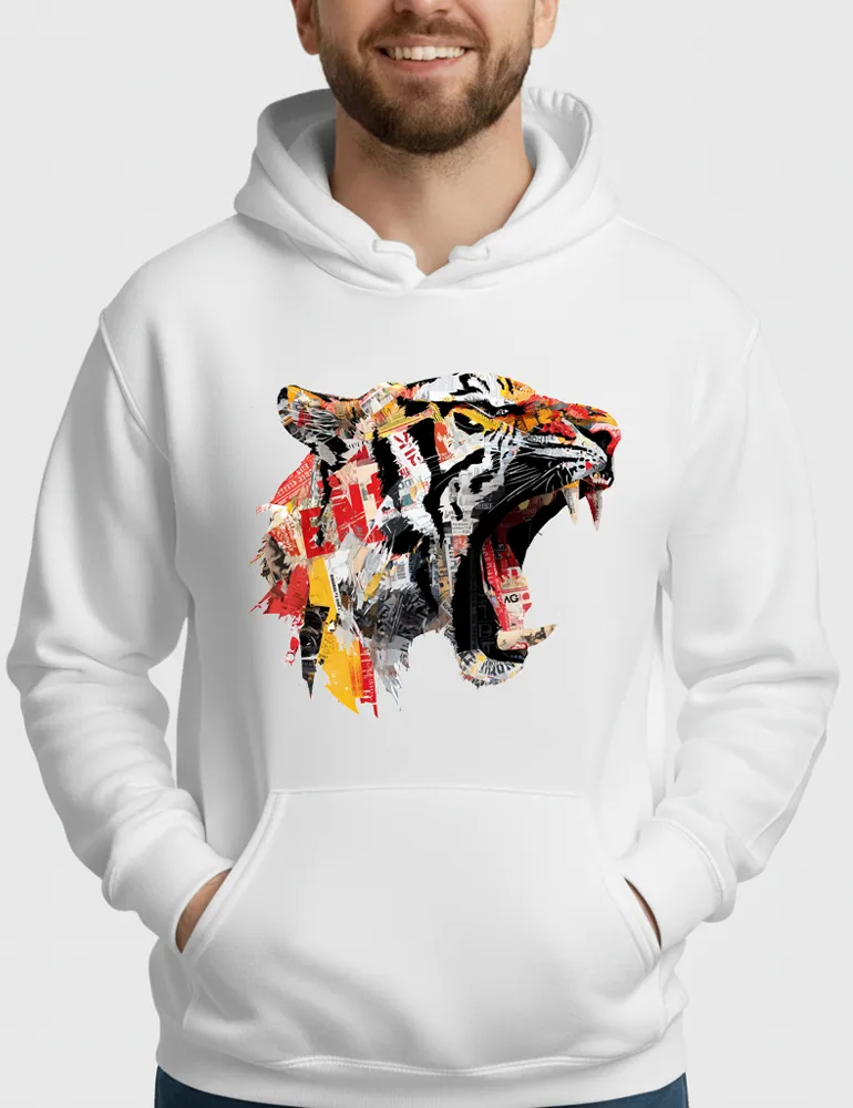 Predator Anthem No. 03 – Tiger Collage Street Art Hoodie | The Debris Series by Kaelo X