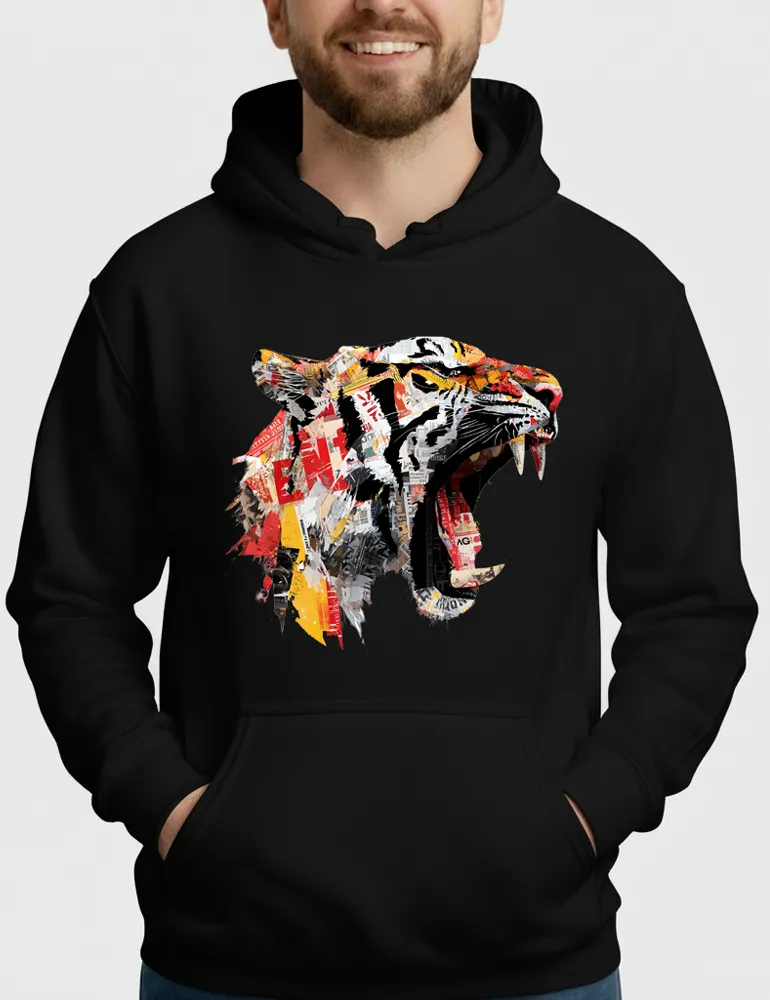 Predator Anthem No. 03 – Tiger Collage Street Art Hoodie | The Debris Series by Kaelo X