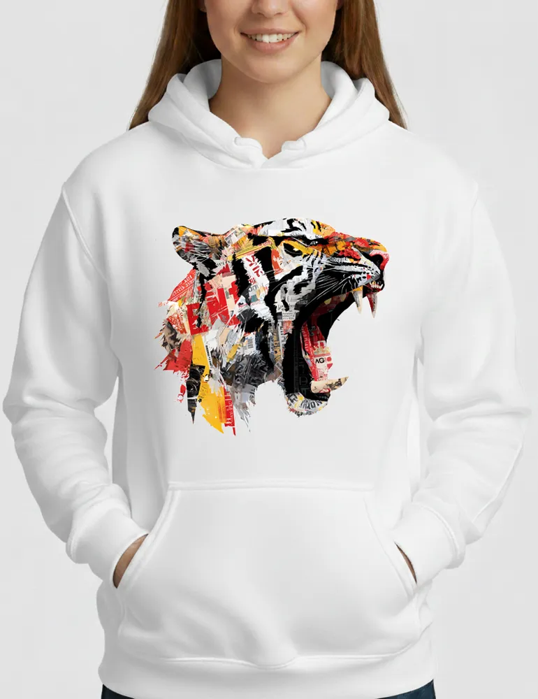 Predator Anthem No. 03 – Tiger Collage Street Art Hoodie | The Debris Series by Kaelo X