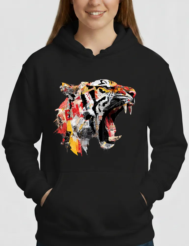 Predator Anthem No. 03 – Tiger Collage Street Art Hoodie | The Debris Series by Kaelo X