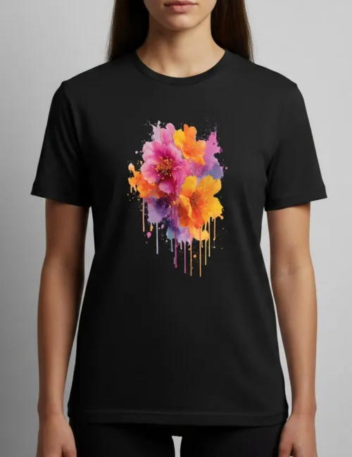 Elara Vane Ethereal Whisper No. 08 romantic peach and lavender abstract floral art on white organic t-shirt.