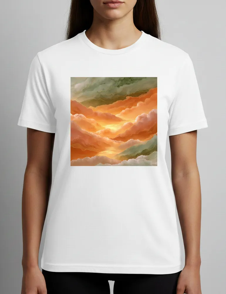 Golden Hour Reflection No. 12 – Unisex Mediterranean Sunset Watercolor Tee | The Liquid Light Series