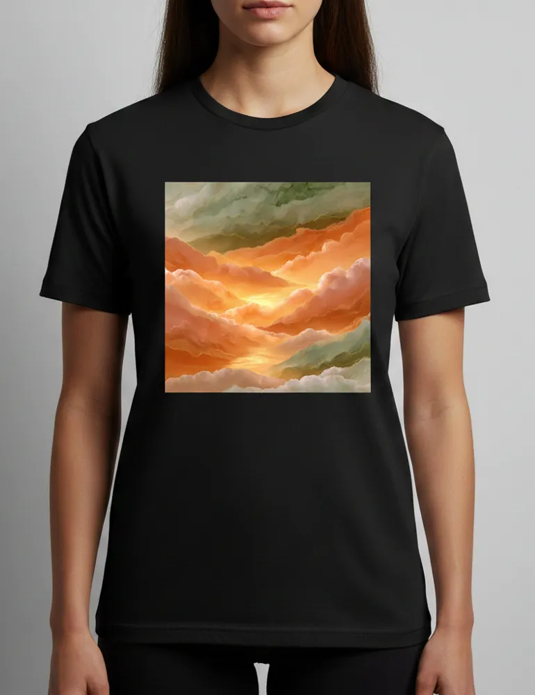 Golden Hour Reflection No. 12 – Unisex Mediterranean Sunset Watercolor Tee | The Liquid Light Series