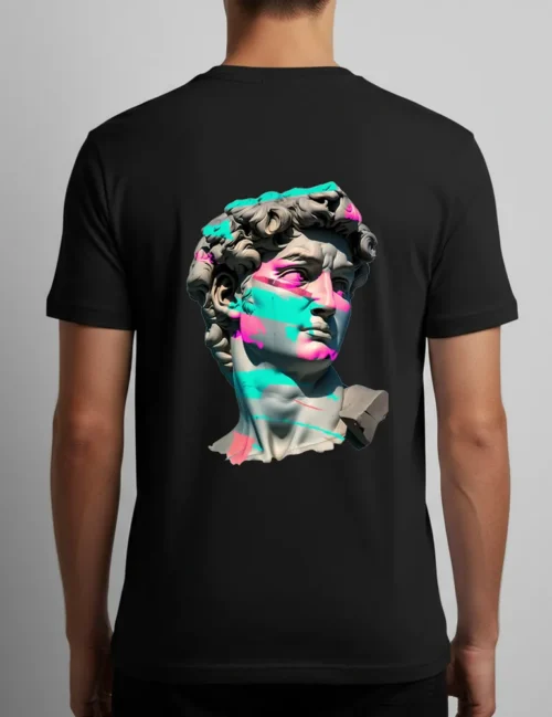 Kaelo X Urban Anthem No 01 Greek statue collage street art t-shirt in neon pink and cyan