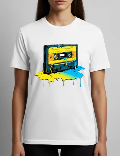 Kaelo X Liquid Frequency No 02 melting cassette tape pop art shirt in electric blue and yellow