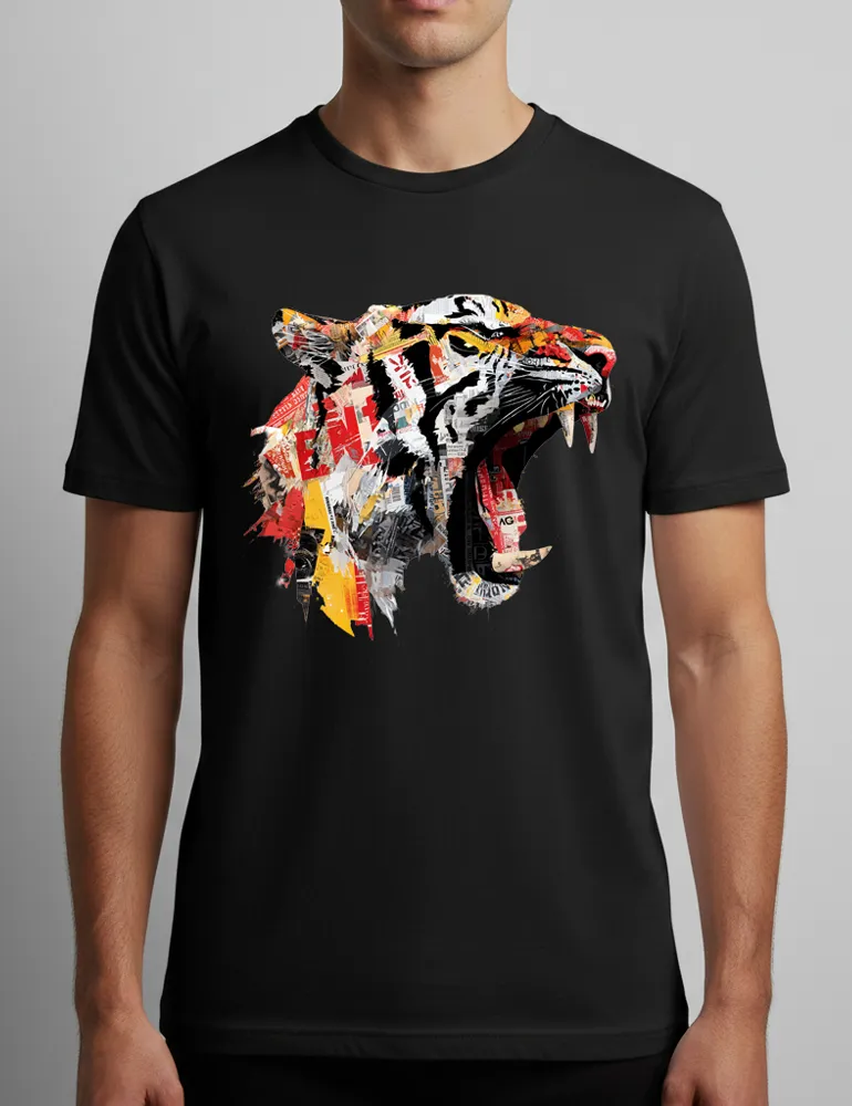 Predator Anthem No. 03 – Unisex Tiger Collage Street Art Tee | The Debris Series by Kaelo X