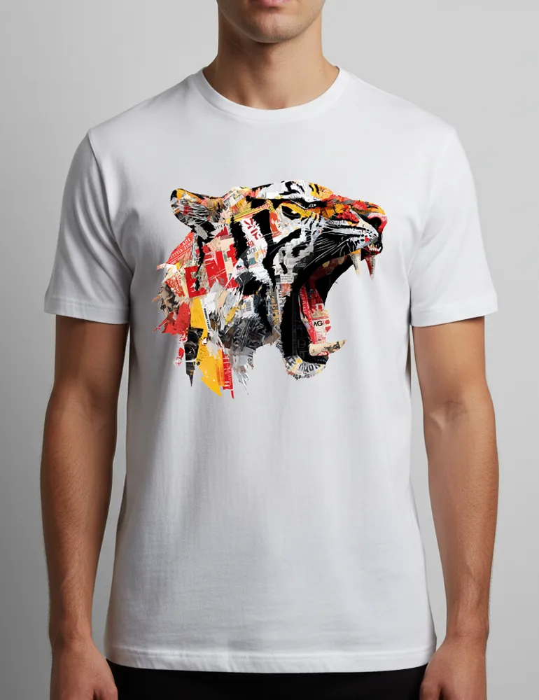 Predator Anthem No. 03 – Unisex Tiger Collage Street Art Tee | The Debris Series by Kaelo X