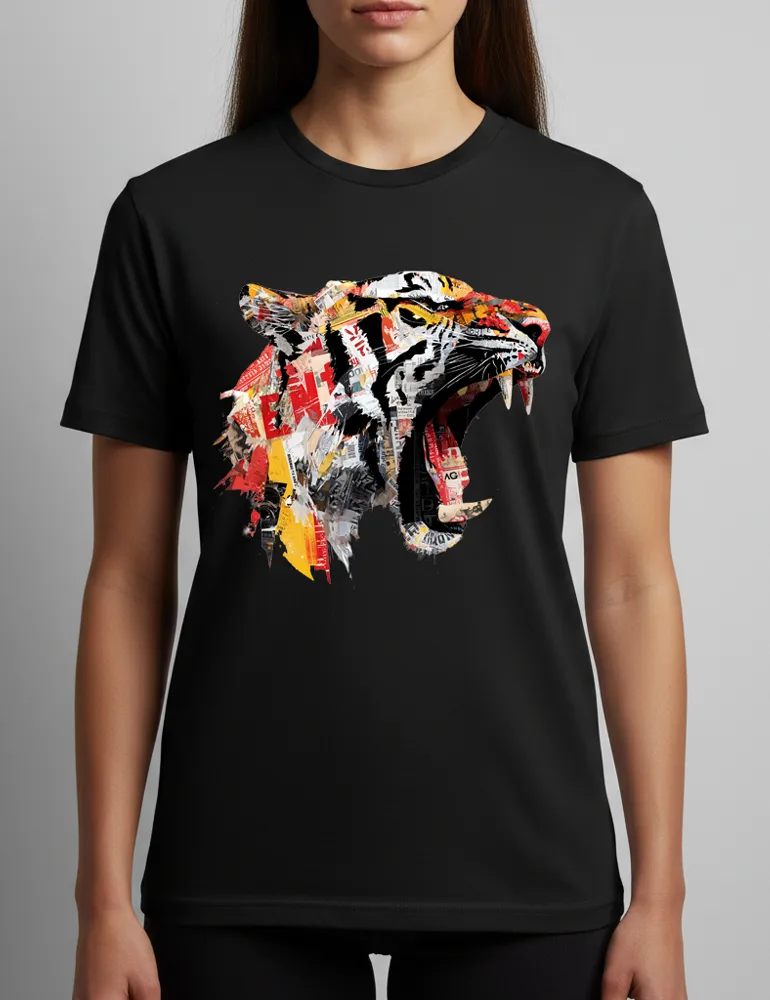 Predator Anthem No. 03 – Unisex Tiger Collage Street Art Tee | The Debris Series by Kaelo X