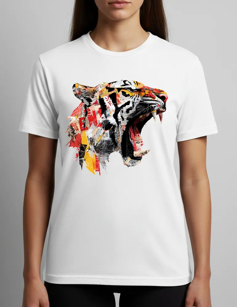 Predator Anthem No. 03 – Unisex Tiger Collage Street Art Tee | The Debris Series by Kaelo X