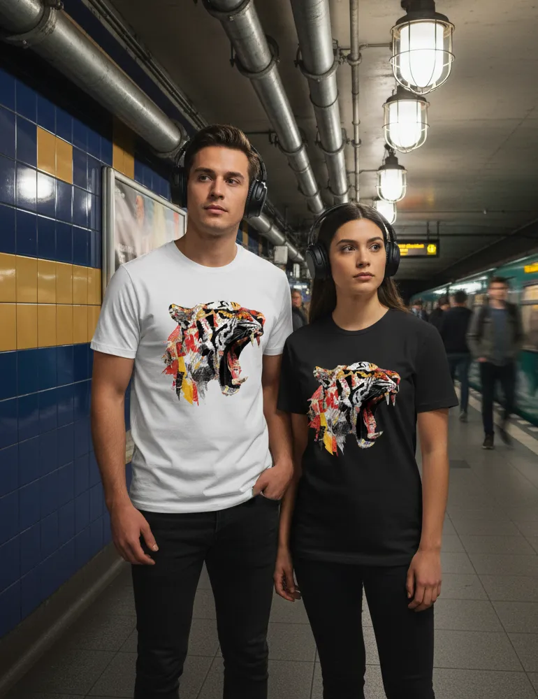 Predator Anthem No. 03 – Unisex Tiger Collage Street Art Tee | The Debris Series by Kaelo X
