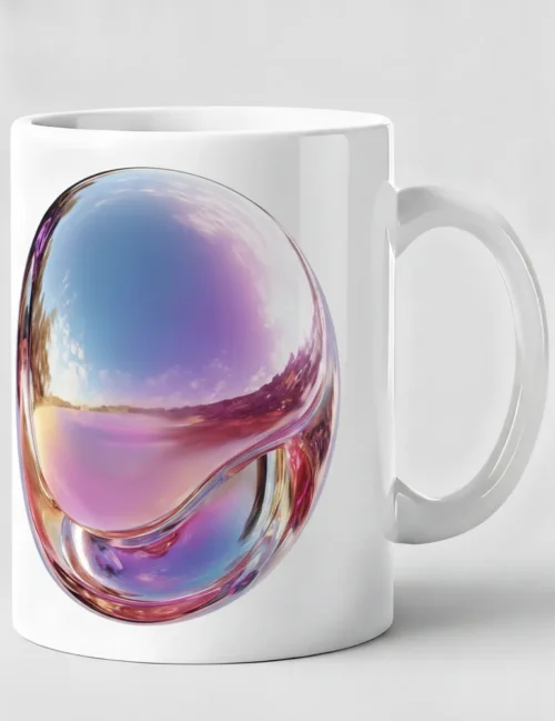 Ryu Tanaka Iridescent Echo No 05 3D holographic metal art print on white ceramic mug