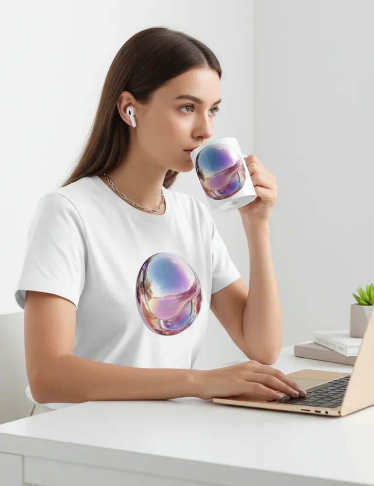 Iridescent Echo No. 05 – 3D Holographic Chrome Art Mug | Ryu Tanaka Artist Series