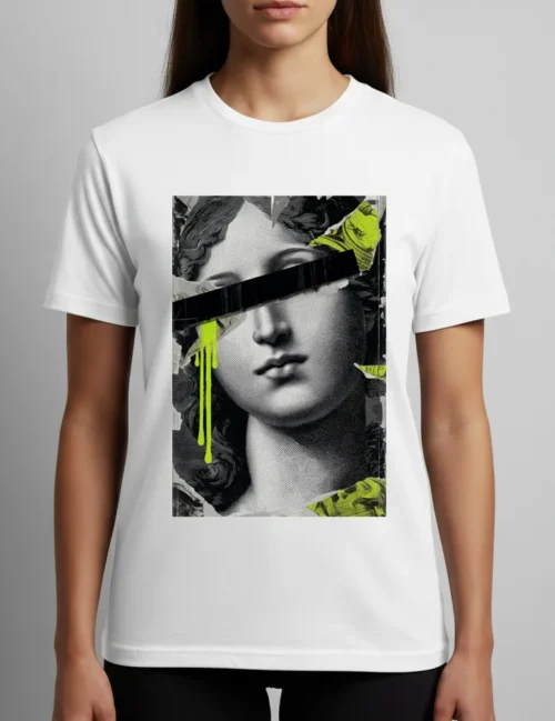 Kaelo X Censored Muse No 04 Renaissance collage street art t-shirt in neon green and black