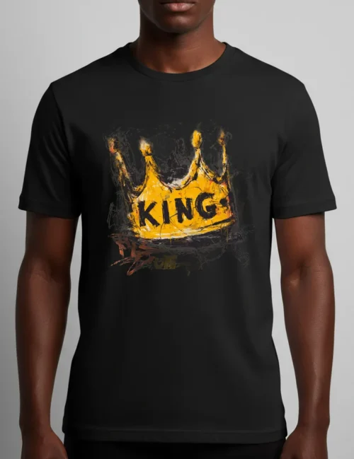 Kaelo X Sovereign Static No 05 isolated yellow crown oil stick texture on white organic t-shirt