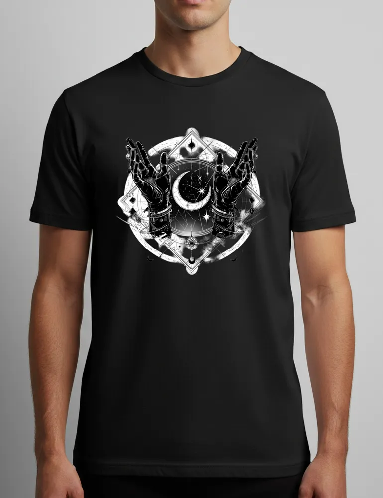 Celestial Reach No. 02 – Unisex Alchemy Moon & Stars Tee | Seraphina Black Signature Series