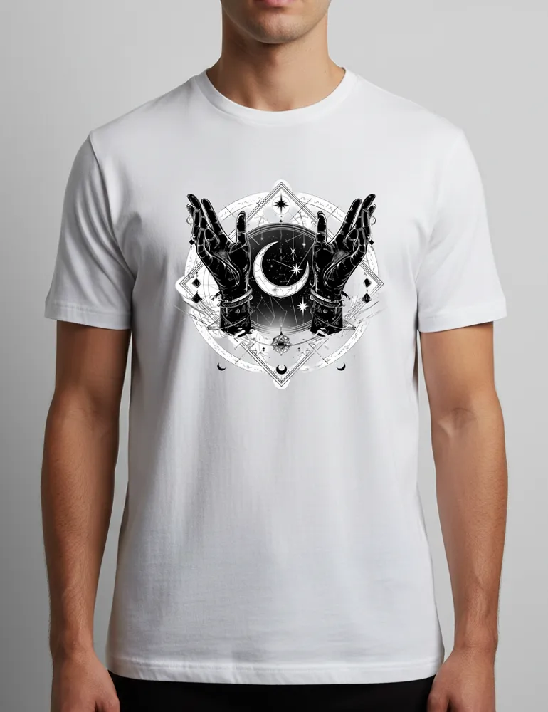 Celestial Reach No. 02 – Unisex Alchemy Moon & Stars Tee | Seraphina Black Signature Series