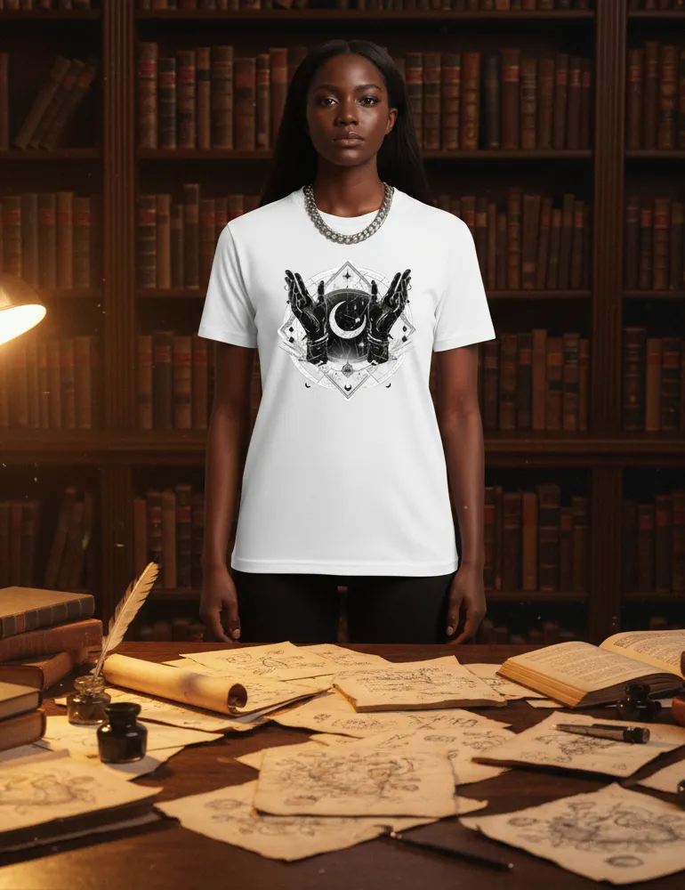 Celestial Reach No. 02 – Unisex Alchemy Moon & Stars Tee | Seraphina Black Signature Series