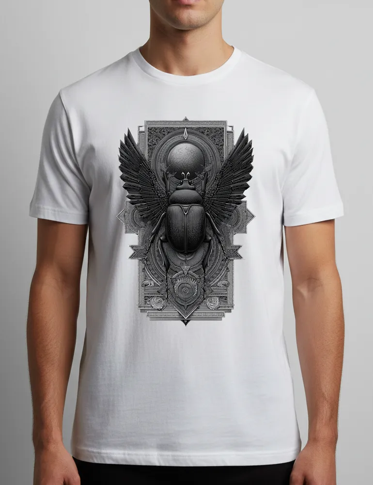 Sacred Beetle No. 04 – Unisex Esoteric Egyptian Etching T-shirt | Seraphina Black Signature Series