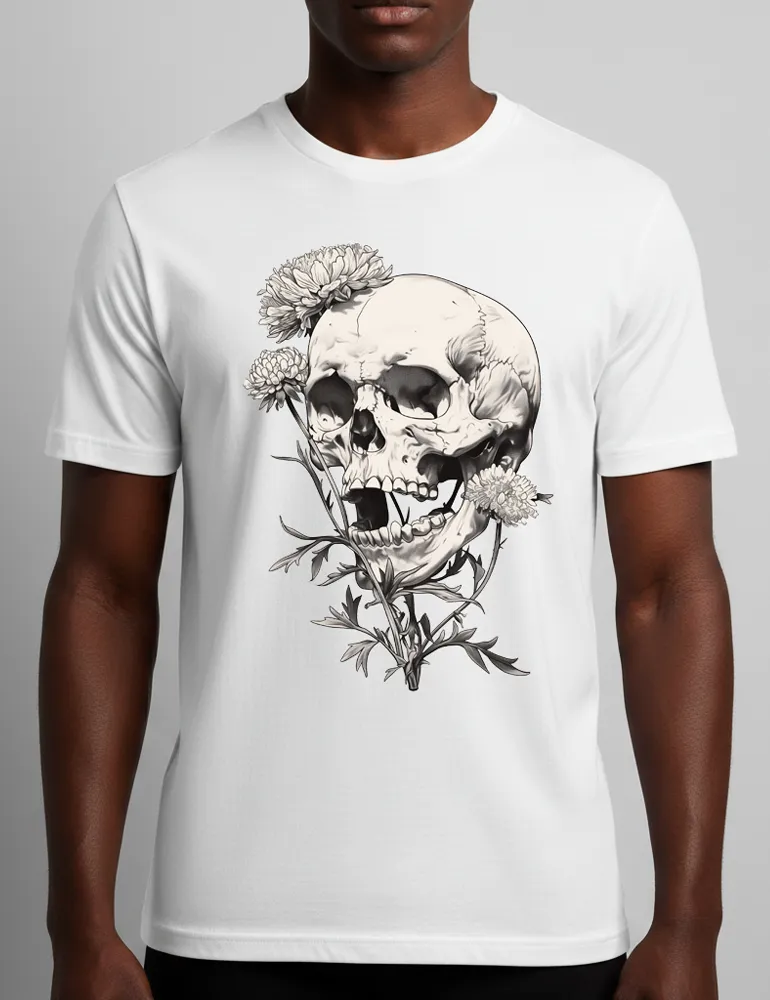Deadly Flora No. 07 – Unisex Poisonous Bloom & Antique Skull Tee | Seraphina Black Signature Series