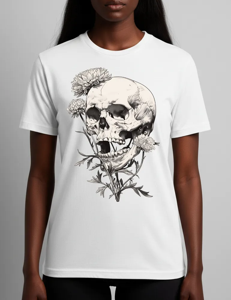 Deadly Flora No. 07 – Unisex Poisonous Bloom & Antique Skull Tee | Seraphina Black Signature Series