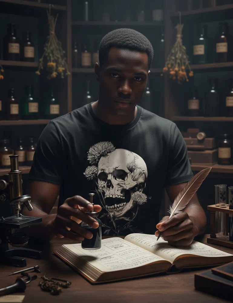 Deadly Flora No. 07 – Unisex Poisonous Bloom & Antique Skull Tee | Seraphina Black Signature Series