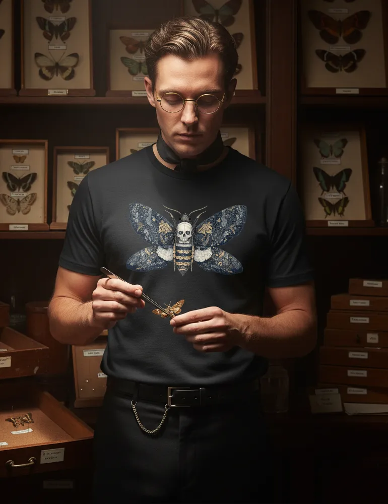 Silent Witness No. 08 – Unisex Death’s-head Hawkmoth Etching Tee | Seraphina Black Signature Series