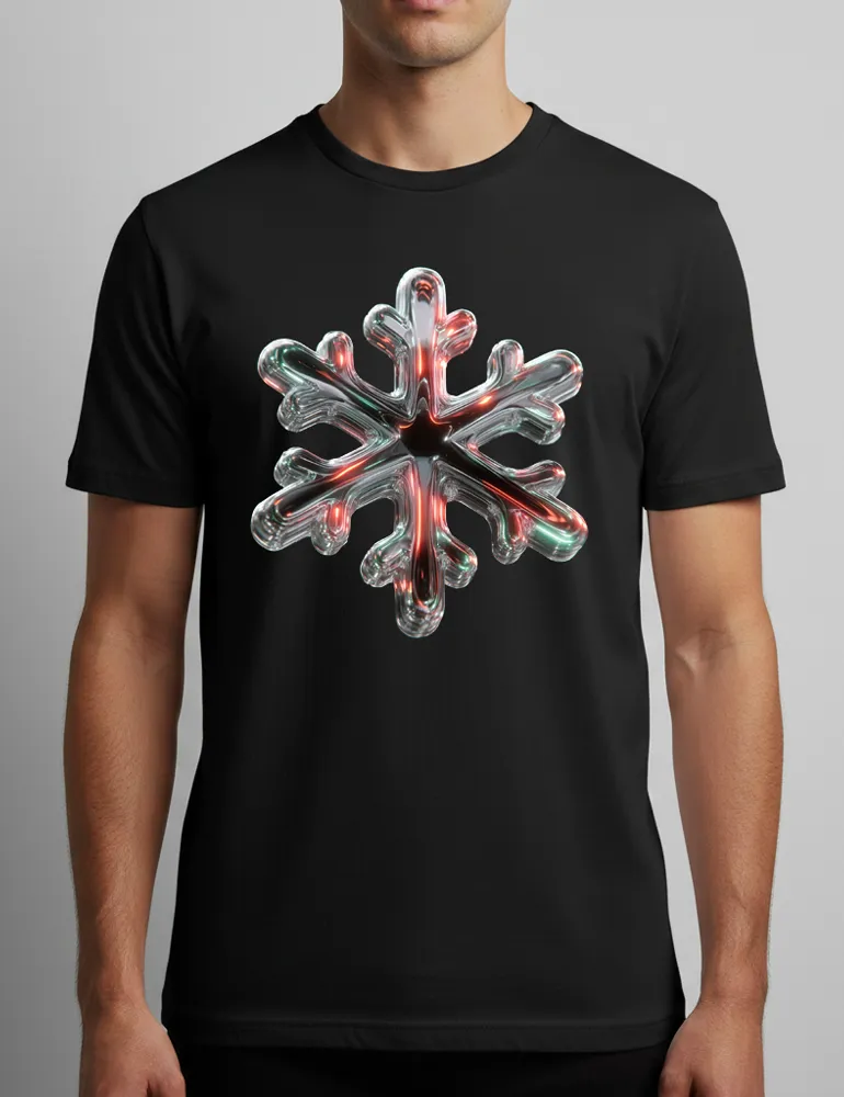 Chrome Snowflake No. 01 – Unisex 3D Iridescent Liquid Metal Tee | Ryu Tanaka Signature Series