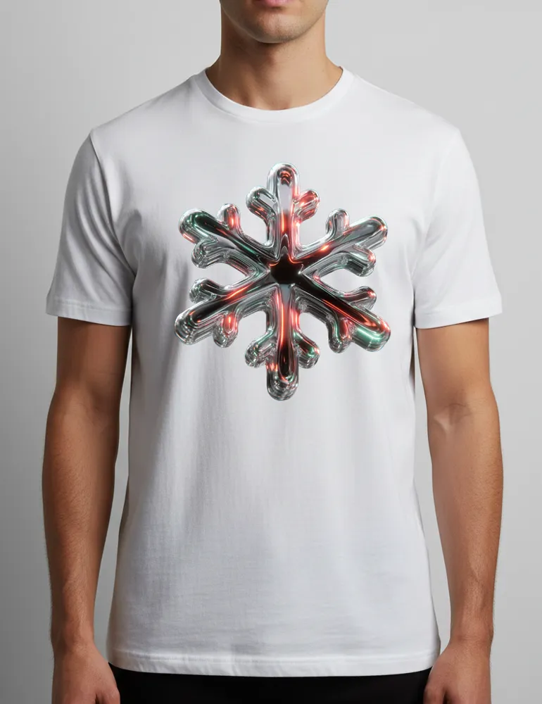 Chrome Snowflake No. 01 – Unisex 3D Iridescent Liquid Metal Tee | Ryu Tanaka Signature Series