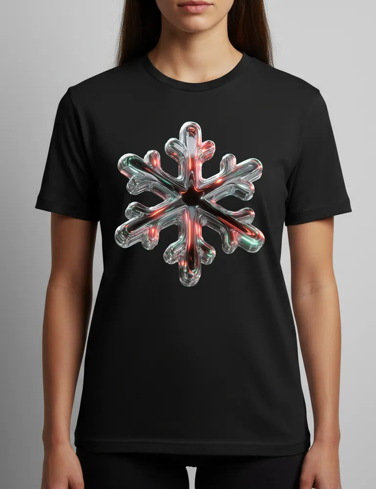 Chrome Snowflake No. 01 – Unisex 3D Iridescent Liquid Metal Tee | Ryu Tanaka Signature Series