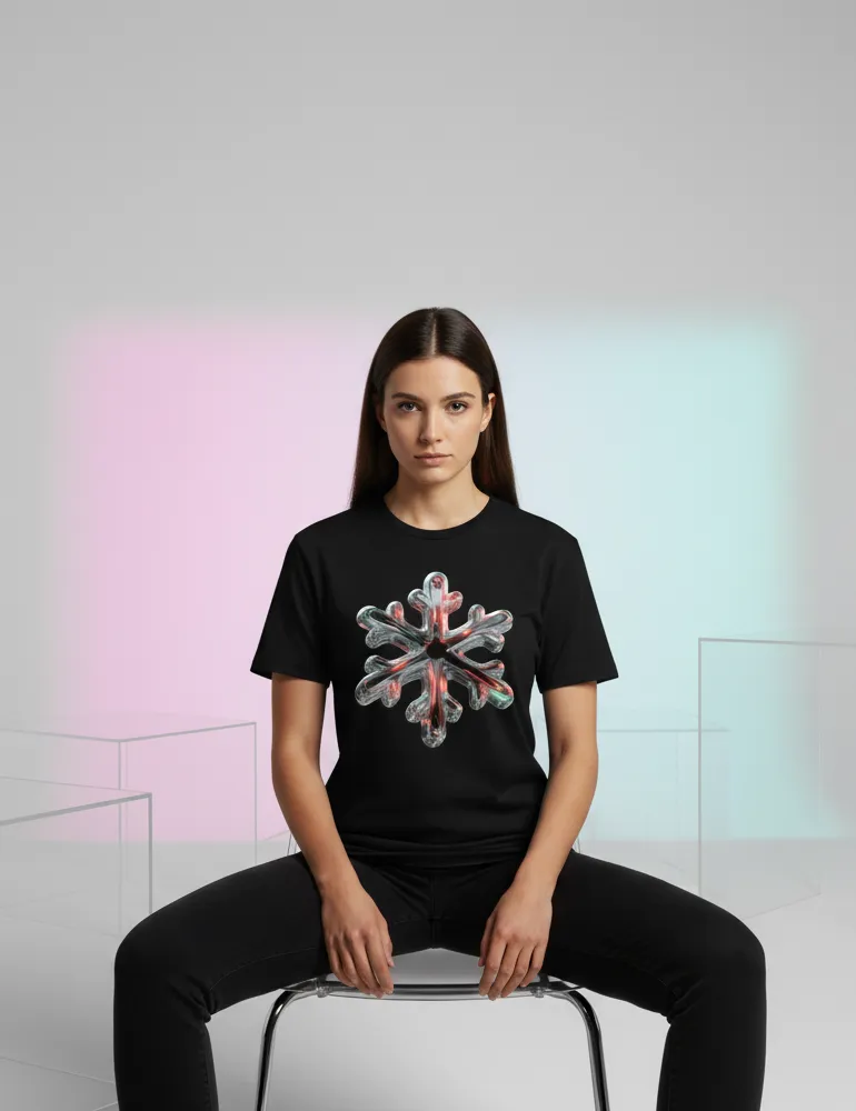 Chrome Snowflake No. 01 – Unisex 3D Iridescent Liquid Metal Tee | Ryu Tanaka Signature Series