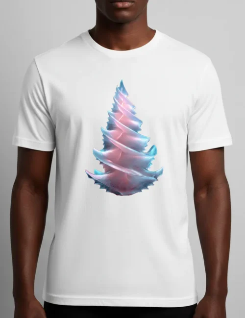 Ryu Tanaka Radiant Spiral No 02 3D frosted glass tree glowing pink and blue on black premium t-shirt