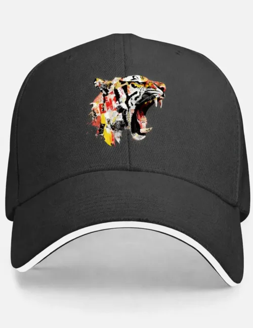 Kaelo X Predator Anthem No 03 tiger collage street art print on black cotton baseball cap