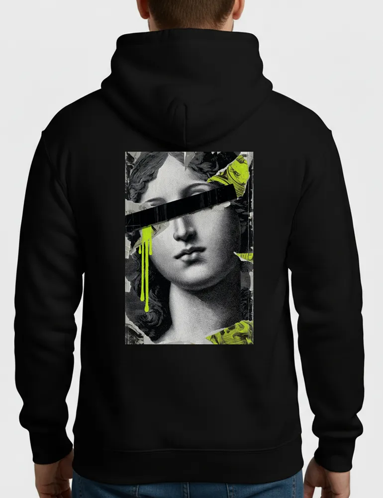 Kaelo X Censored Muse No 04 Renaissance collage street art hoodie in neon green and black