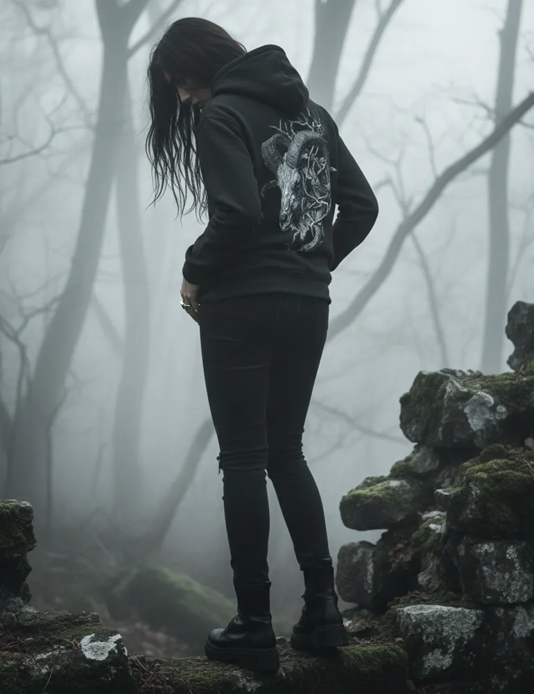 Krampus Horns No. 03 – Vintage Woodcut Engraving Hoodie | Seraphina Black Signature Series
