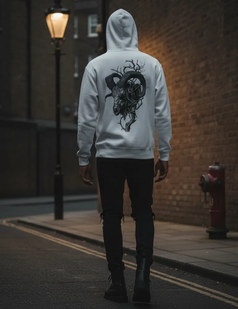 Krampus Horns No. 03 – Vintage Woodcut Engraving Hoodie | Seraphina Black Signature Series