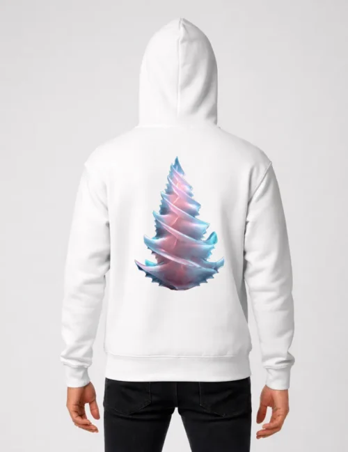 Ryu Tanaka Radiant Spiral No 02 glowing frosted glass 3D tree on black heavyweight hoodie