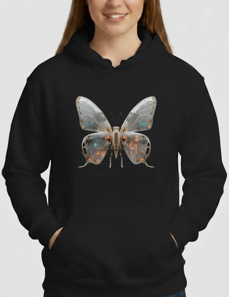 Mecha Morpho No. 03 – Liquid Chrome & Glass Circuit Butterfly Hoodie | Ryu Tanaka Signature Series