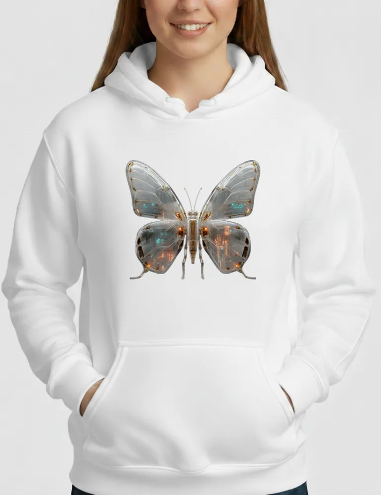 Mecha Morpho No. 03 – Liquid Chrome & Glass Circuit Butterfly Hoodie | Ryu Tanaka Signature Series