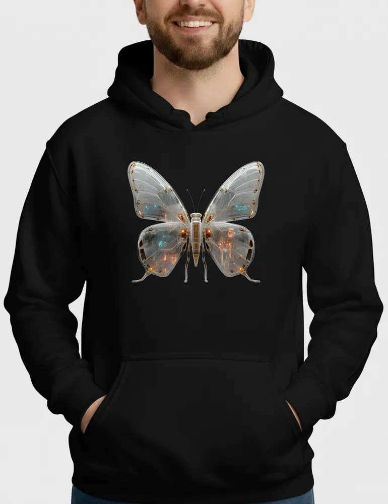 Mecha Morpho No. 03 – Liquid Chrome & Glass Circuit Butterfly Hoodie | Ryu Tanaka Signature Series