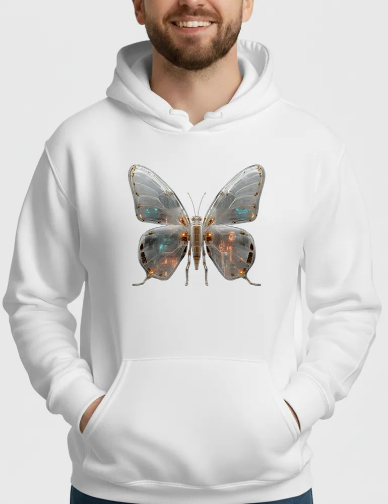Mecha Morpho No. 03 – Liquid Chrome & Glass Circuit Butterfly Hoodie | Ryu Tanaka Signature Series