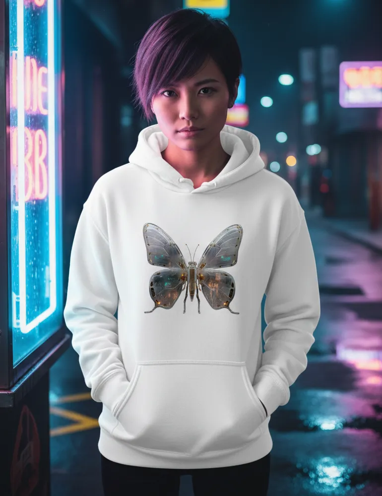 Mecha Morpho No. 03 – Liquid Chrome & Glass Circuit Butterfly Hoodie | Ryu Tanaka Signature Series